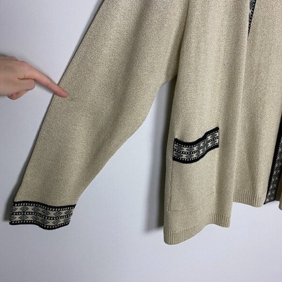 Vintage San Remo Open Front Cardigan Sweater Beige Aztec - Picture 3 of 7